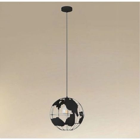 TrAdE Shop Traesio - Lampadario A Sospensione Mappamondo E27 In Metallo Nero Sfera Globo Sospeso 33948 - (1/5)