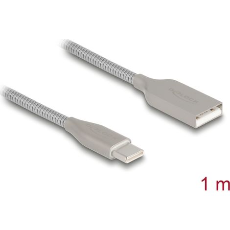 Delock Cable USB con funda metÃ¡lica USB Tipo-A macho a USB Type-Câ¢ macho PD 3.0 60 W 1 m plata