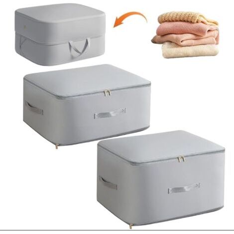 3er-Set selbstkomprimierende Organizer – Aufbewahrungsbeutel und -korb für Bettwäsche, Bettdecken, Kissen, Decken, Kleidung, grau