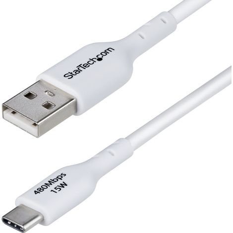 StarTech.com Cable de Carga USB-A a USB-C Blanco de 2m - Cable de Carga USB Tipo C - Carga Rápida de 3A - Cable de Transferencia de Datos USB 2.0 - TPE (1/4)