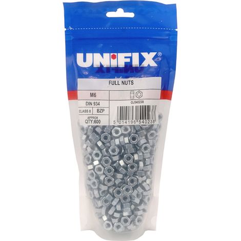 Unifix Class 8 Full Nuts DIN 934 BZP M6 x 1.00