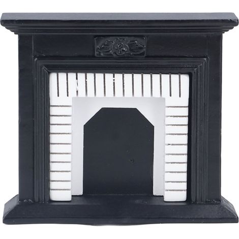 Cheminée miniature rétro en bouleau noir et blanc à l'échelle 1:12, pour la décoration de maison de poupée (1/5)
