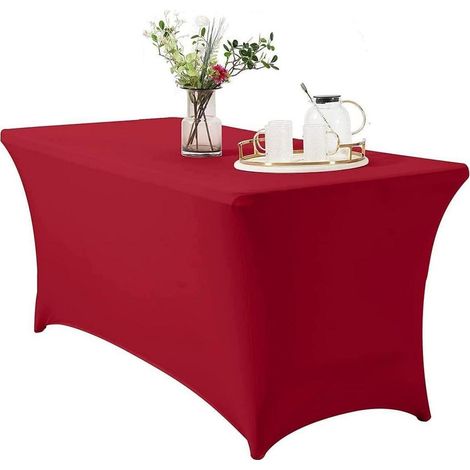 Stretch Tischdecke rechteckig 152x76 cm Rot mit Beintaschen