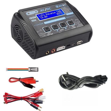 Chargeur Lithium-ion HTRC C150 À Deux Voies AC/DC 150W 10A Pour Lipo/Li-ion/LiFe/NiCd/NiMH/LiHV/PB Smart Rc Batterie Voiture (1/5)