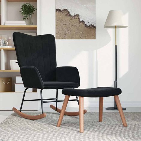 vidaXL Silla mecedora con reposapiés terciopelo negro (1/5)
