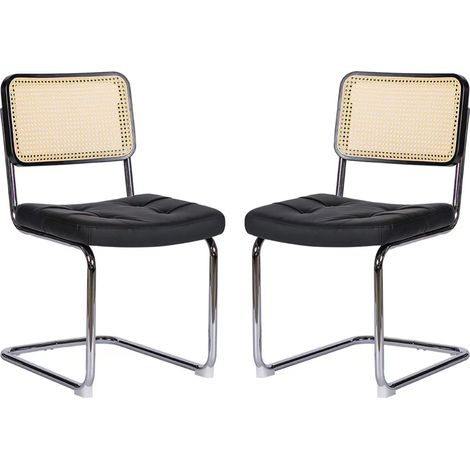 Lot de 4 chaises de salle à manger en cuir synthétique avec pieds chromés, chaises modernes style milieu du siècle inspirées de Breuer, chaises rembourrées pour salle à manger, salon et cuisine (1/5)