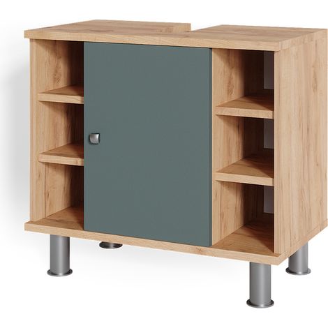 Waschbeckenunterschrank Fynn, Grün/Goldkraft Eiche, 60 x 54 cm, Vicco