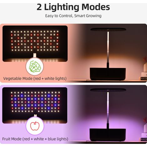 Lampe pour plantes d'intérieur Mode fruits et légumes Écran tactile 24 W Spectre complet 104 LED Bureau de culture coloré avec pompe à eau Capacité du réservoir de 3,6 L Hauteur réglable (1/5)