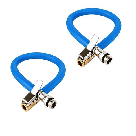 Gonfleurs de pneus de vélo et de voiture (lot de 2) – Tuyau en caoutchouc flexible bleu avec connecteur en cuivre – Adaptateur de gonflage universel pour pneus de voiture, de moto et de vélo. (1/5)