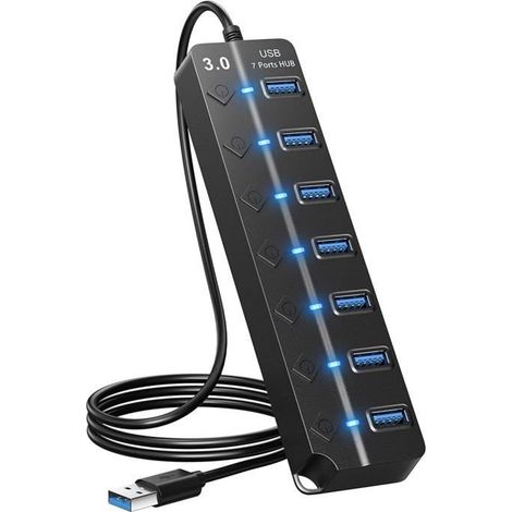 Hub USB 3.0 ZGEER - 7 porte - Alimentato - Interruttori individuali - Compatibile con PC/PS4 (1/5)