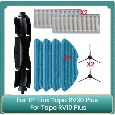 pièces : brosse principale, brosse latérale, filtres HEPA et chiffon de nettoyage pour aspirateur TP-Link Tapo RV30 Plus / Tapo RV10 Plus. Pièces détachées pour aspirateur TP-Link Tapo RV30 Plus / Tap (1/5)