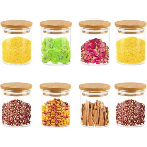 Pots à Épices en Verre avec Couvercles - 8 Pots x 250 ml - Récipients pour Épices de Cuisine - Hermétique - avec étiquettes - Lavable au Lave-Vaisselle - Épices, Herbes et Thé (1/5)