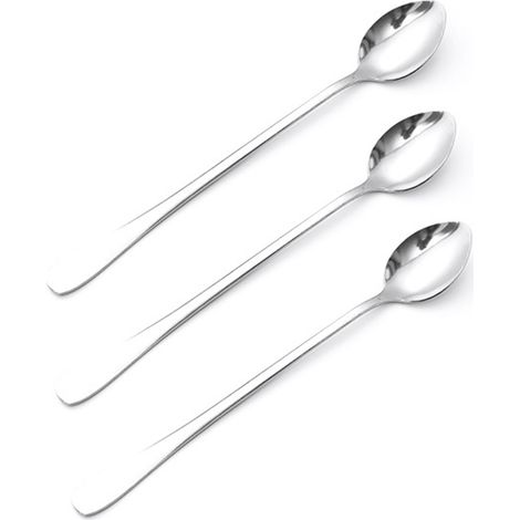 Lot de 3 cuillères à long manche en acier inoxydable pour café, thé glacé et crème glacée, idéales pour les bars, les fêtes à la maison et les réceptions. Tête pointue. (1/5)