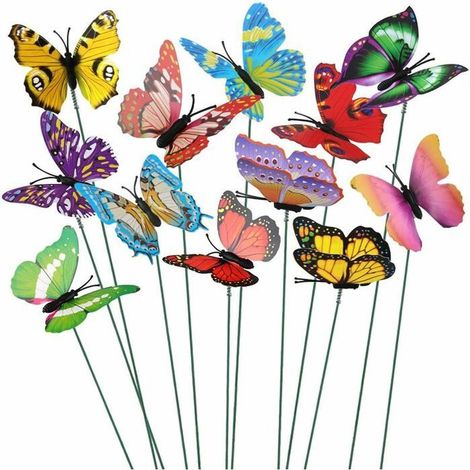 Lot De 50 Papillons Colorés De 10 Cm Pour Décoration De Jardin Sur Bâtonnets De Papillons Pour Terrasse, Pelouse, Papillons (1/4)