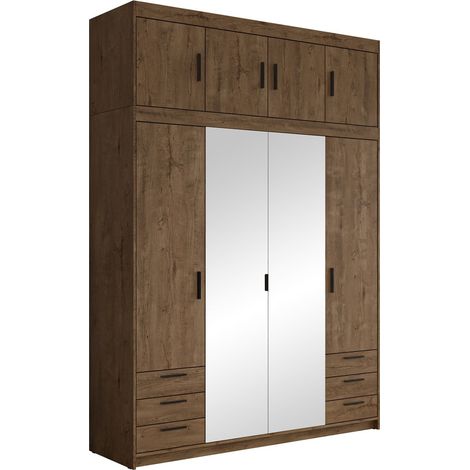 Armoire Novduni 120, Chêne de Lefkas, 191x177x53cm, Portes d'armoire: Avec des charnières, Nombre d'étagères: 0 (1/4)