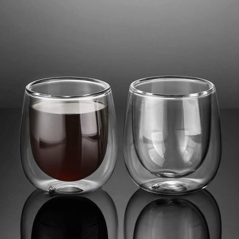 Lot de 6 tasses à café en verre borosilicate, double paroi, 100 ml, pour thé et dessert (1/5)