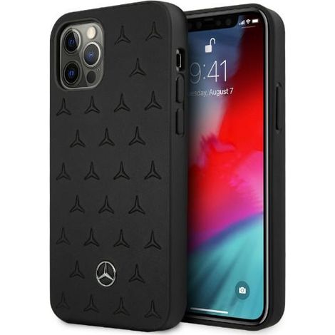 Mercedes MEHCP12LPSQBK iPhone 12 Pro Max 6,7 negro/negro funda rígida de cuero con estampado de estrellas (1/5)