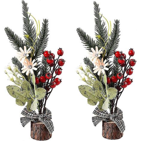 Set mit 2 künstlichen Mini-Weihnachtsbäumen, 2,90 m hoch, mit Holzsockel und Blumen, Bastelbedarf, Heimdekoration, Größe A2