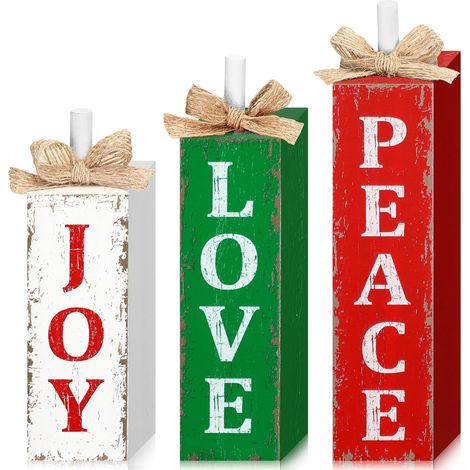 Support Pour Plateau Empilable - Bois Massif - Décoration De Table De Noël - Motifs Joy Peace Love - 3 Pièces (1/5)