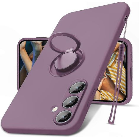 Coque Galaxy S24 en silicone liquide avec dragonne et support intégré, étui souple anti-choc, finition douce au toucher, noir, avec béquille pratique (1/5)