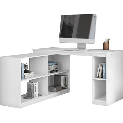 Bureau d'angle multifonctionnel Bureau en L avec étagères intégrées coloris Blanc - Longueur 137 x Hauteur 78 x Largeur 137 cm (1/3)