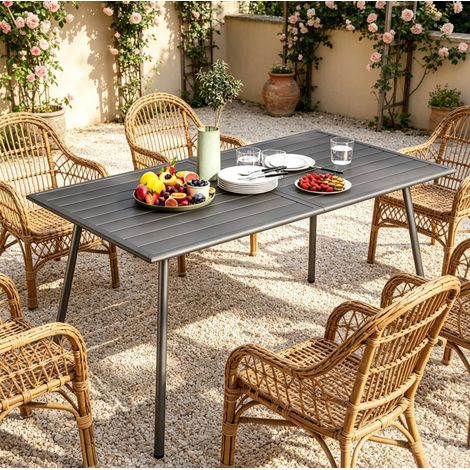 Mesa de jardín de acero gris 150 x 80 x 74 cm (1/5)