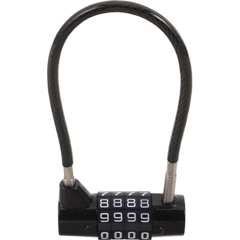 Cadenas à combinaison noir à 4 chiffres avec câble réinitialisable et câble de 175 mm - Antivol à code pour placards de cuisine, réfrigérateurs et casiers (1/5)