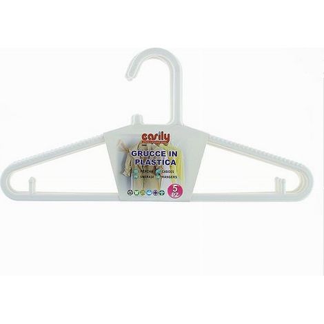 Trade Shop - Set 5pz Grucce Stampelle Appendiabito In Plastica Bianca Pantaloni Giacche 87688 -
