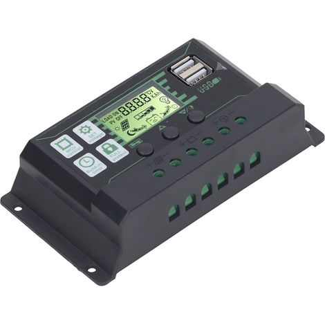 Régulateur de charge solaire PWM avec écran LCD pour batteries AGM/GEL ouvertes 12 V/24 V, 100 A, 2 ports USB, contrôle de panneaux photovoltaïques (1/5)