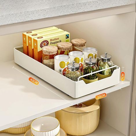 Küchen-Schiebeschublade, ausziehbarer Schrank-Organizer, erweiterbare Schiebeschubladen, Schiebeschublade für Küchenschrank, kein Bohren oder Nägel erforderlich, S (43 20 7 cm)