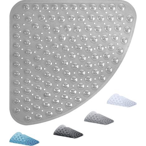 Tapis de Douche Antidérapant Quart de Cercle 54x54cm, Tapis de Bain d’Angle pour Cabine de Douche et Baignoire, avec Ventouses Solides et Trous de Drainage, Séchage Rapide et Lavable (1/5)