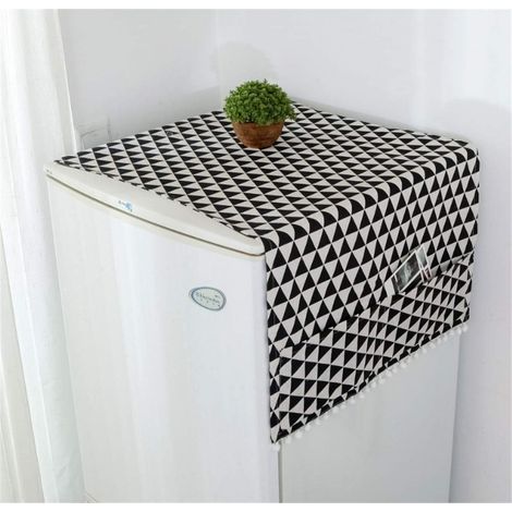 Couverture de machine à laver résistante à la poussière et à l'huile Ceinture de séchage supérieure en tissu Pochette de rangement latérale en toile de coton (triangle noir) (1/2)