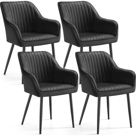 SONGMICS Chaise Salle à Manger, lot de 4, Chaise de Cuisine, Fauteuil en Velours, Rembourrée, avec Accoudoirs, Charge Max. 120 kg, Pieds en Métal, pour Salle à Manger, Noir d'encre (1/5)