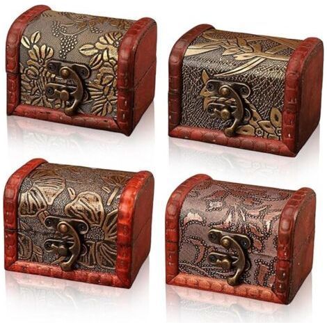 4 Pièces, Petite Boite en Bois Rétro, Coffre en Bois Petite, Petite Boite en Bois Vintage, Vintage Petite Coffre en Bois, Peut Etre Utilisé pour Ranger Colliers, Boucles D'oreilles, Bagues (1/5)