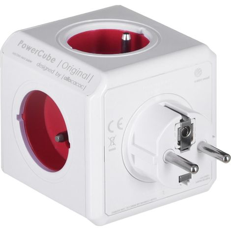 Allocacoc PowerCube Original Typ E Indoor 5AC Outlet(s) Red Multiple Base - Mehrfachsockel (Indoor, 5 AC Outlets, Typ E (FR), Rot, CE, 16 A)