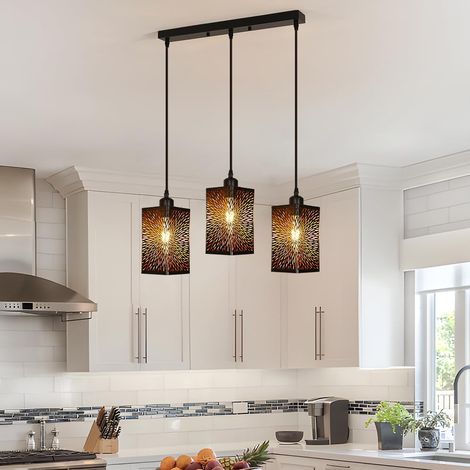 Lustre Suspension Industrielle Design 3 Lampes, Luminaire Plafonnier Forme Feux d'artifice en Fer, E27 Lampe de Plafond Noir pour Salon Chambre Cuisine (1/5)