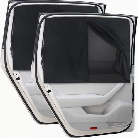 Rideaux de fenêtre de voiture à double couche (ensemble de 2, 71 x 47 cm) pour siège arrière – Attaché magnétiquement, intimité et anti-solaire, maille de ventilation et tissu occultant