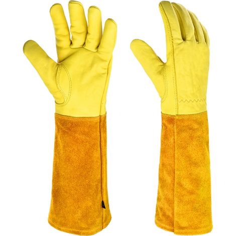 Gants de soudage extra longs, gants en cuir résistant à la chaleur, gants de jardinage anti-épines, gants de travail pour cheminée, poêle, four, barbecue, jardinage (1/5)