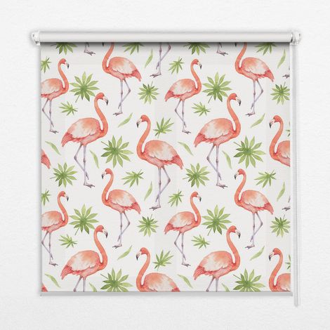 Tenda a Rullo Interna per Finestra - Tenda Filtrante Luce - Tenda Privacy - Tenda Decorativa Rettangolare - Rullo per Interni - (130 cm x 140 cm) - Fenicottero e foglie (1/5)