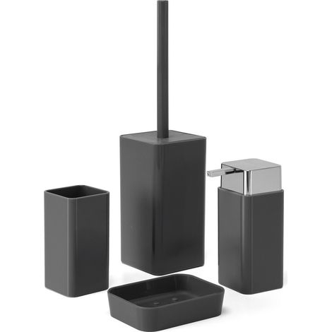 Set accessori bagno completo da 4 pezzi in plastica grigio e cromo Star (1/5)