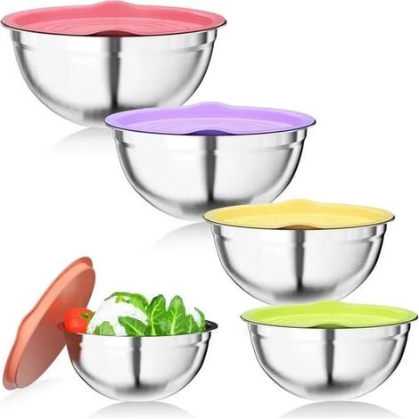 Saladier 5 pièces en acier inoxydable avec couvercle scellé, 4,5 litres/3,5 litres/2,5 litres/2 litres/1,4 litres, empilable...