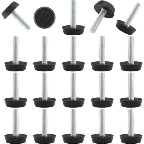 Lntyq Lot de 20 niveleurs réglables filetés à visser pour meubles, pieds de nivellement M6 pour meubles de patio, pieds de table, chaises et pieds de meubles