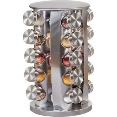 Tour à épices pivotante 360° en acier inoxydable, ensemble complet de pots hermétiques pour classer épices, herbes aromatiques et assaisonnements (1/5)