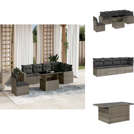Salon de jardin avec coussins 7 pcs gris résine tressée - Ensemble Salon Jardin - Meuble Extérieur - Résine Tressée - Rotin Synthétique - Table Extensible (1/5)