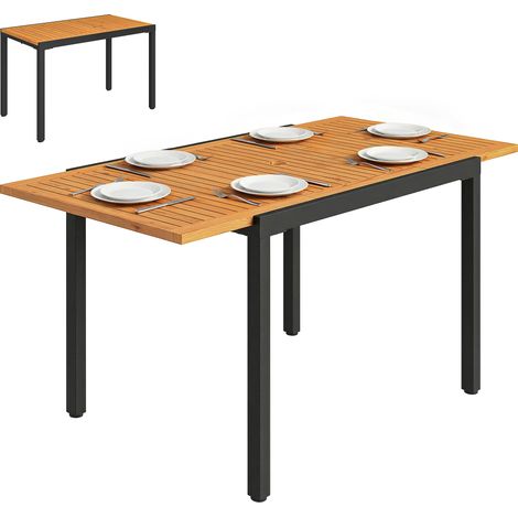Ausziehbarer Gartentisch 100/150 x 70 cm, Holz und Metall, mit Schirmloch für 4-6 Personen, Teakholz