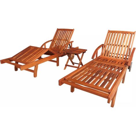 Tumbonas 2 unidades y mesita madera maciza de acacia vidaXL (1/2)