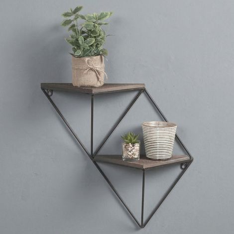 Mensola Caccuri, 3 Ripiani, in Legno di Abete, Colore Struttura Nero, 45x13x34h cm Marrone Noce (1/4)