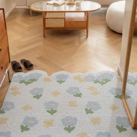 Fleurs blanches [Disposition horizontale] Boucle de soie 5080cm Tapis de sol miniature à boucles, résistant, antitache et anti-usure, idéal pour enlever la boue et la saleté de l'entrée. Personnalisa (1/4)