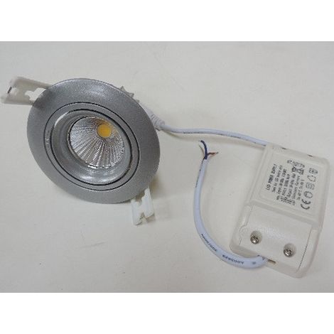 Plafonnier encastré LED 7W Ø 86.5mm gris orientable COB naturel 4000K 510lm avec driver 230V downlight 40° étanche IP54 LUNA (1/3)