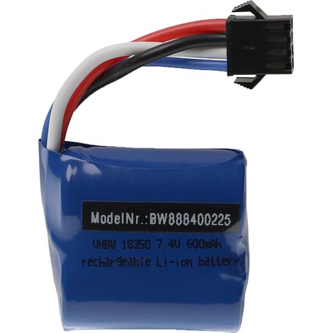 vhbw Akku kompatibel mit UDI 001 Modellbau (600mAh, 7,4V, Li-Ion, 40 x 38 x 21 mm, SM-4P)